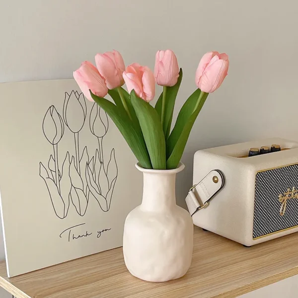 Tulip simulated flower ceramic vase