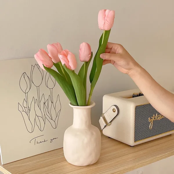 Tulip simulated flower ceramic vase - 图片 3